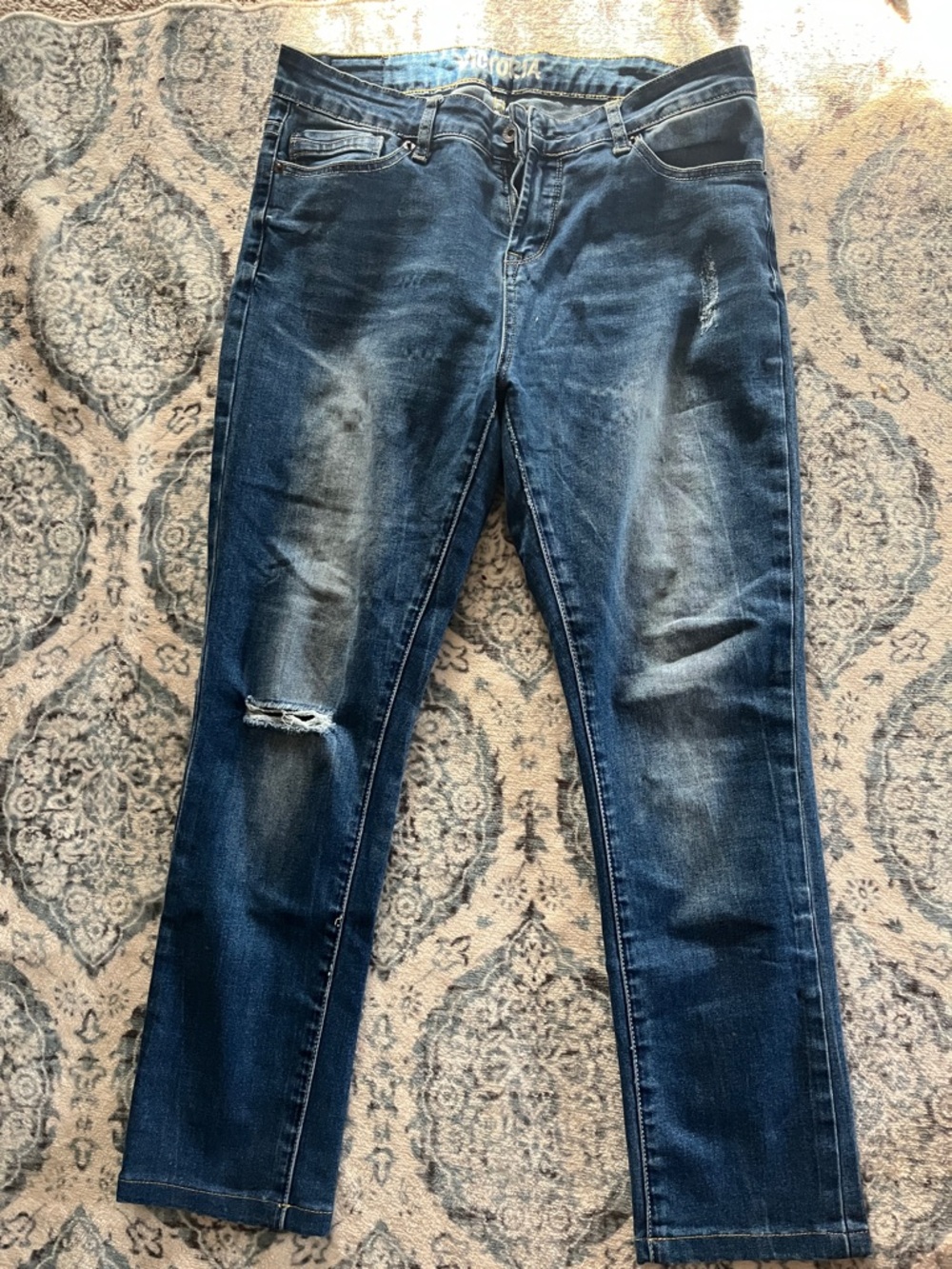 Pepe Jeans Women's Dark Blue Slim Straight Distressed Jeans